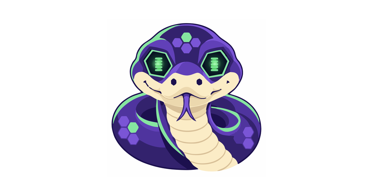 aipython logo, a purple and green cobra mascot