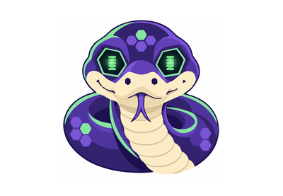 aipython logo, a purple and green cobra mascot