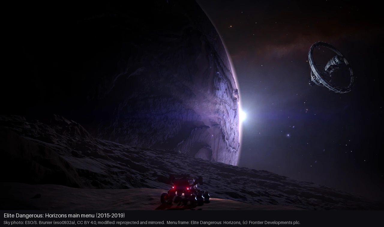 Animation alternating between the Elite Dangerous menu frame and the reprojected real-sky photograph, with the stars staying in place