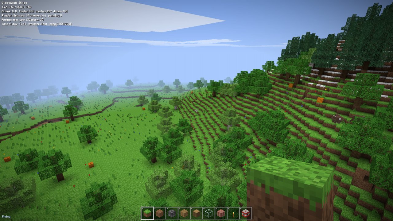 Stelexcraft terrain with the F3 debug overlay